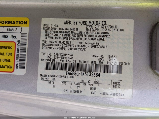 Продаж на аукціоні авто 2019 Ford Mustang Gt, vin: 1FA6P8CF1K5132684, номер лоту: 44760290
