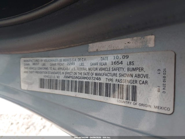 Продаж на аукціоні авто 2010 Volkswagen New Beetle 2.5l, vin: 3VWPG3AGXAM007248, номер лоту: 44760296