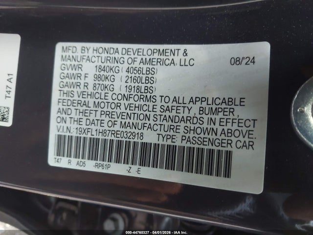 Aukcja sprzedaży 2024 Honda Civic Sport Touring, vin: 19XFL1H87RE032918, numer aukcji: 44760327