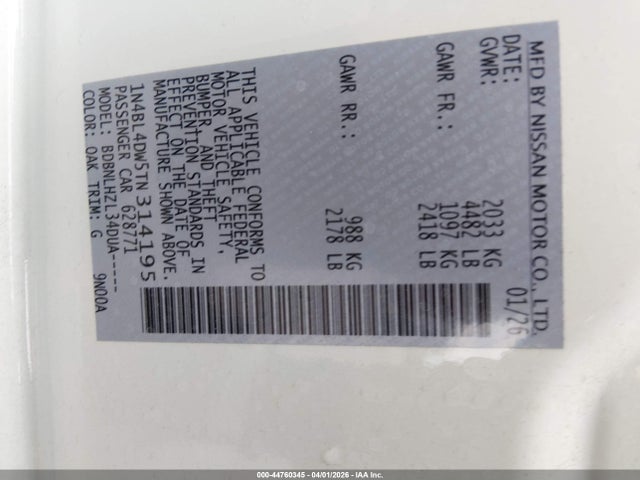 1N4BL4DW5TN314195 Nissan Altima Sv Awd