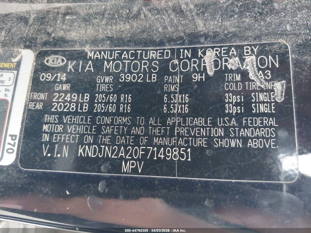 Продажа на аукционе авто 2015 Kia Soul, vin: KNDJN2A20F7149851, номер лота: 44760388