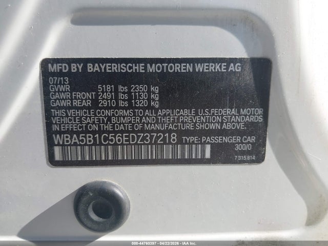 44760397 :رقم المزاد ، WBA5B1C56EDZ37218 vin ، 2014 Bmw 535i مزاد بيع
