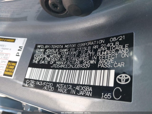 JTDS4MCE2NJ089339 Toyota COROLLA SE