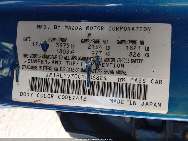 Aukcja sprzedaży 2012 Mazda Mazda3 I Touring, vin: JM1BL1V70C1586824, numer aukcji: 44760436