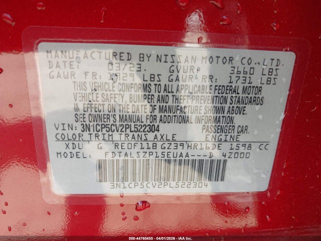 Продажа на аукционе авто 2023 Nissan Kicks Sv Xtronic Cvt, vin: 3N1CP5CV2PL522304, номер лота: 44760455