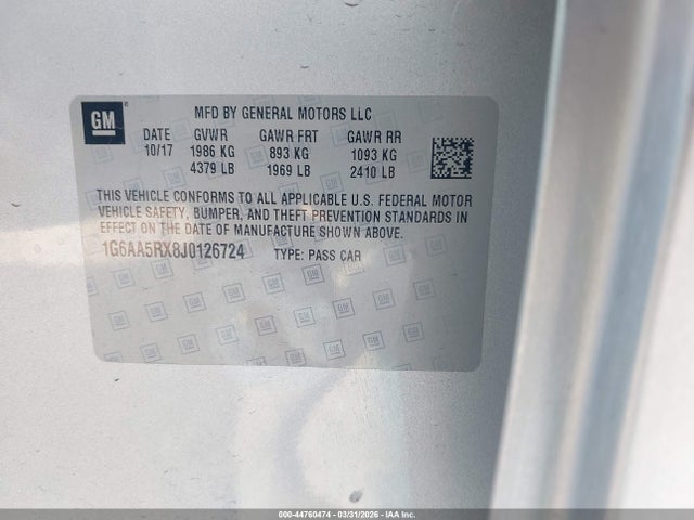 Продажа на аукционе авто 2018 Cadillac Ats Standard, vin: 1G6AA5RX8J0126724, номер лота: 44760474