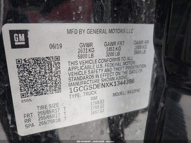 Продажа на аукционе авто 2019 Chevrolet Colorado Z71, vin: 1GCGSDENXK1344386, номер лота: 44760497