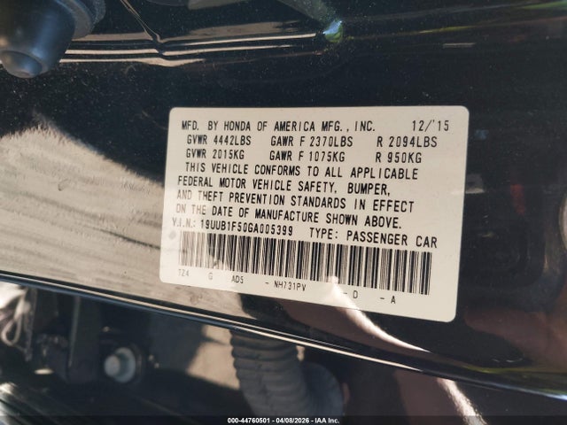 44760501 :رقم المزاد ، 19UUB1F50GA005399 vin ، 2016 Acura Tlx Tech مزاد بيع