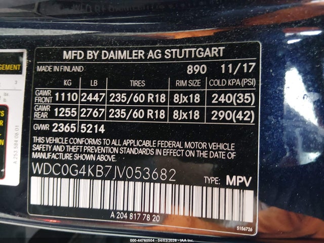 2018 Mercedes-benz Glc 300 4matic მანქანა იყიდება აუქციონზე, vin: WDC0G4KB7JV053682, აუქციონის ნომერი: 44760504