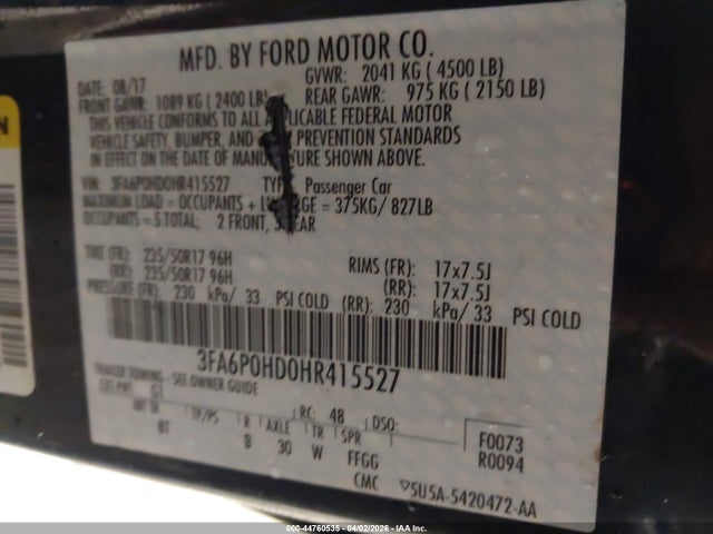2017 FORD FUSION 3FA6P0HD0HR415527 Photo 8