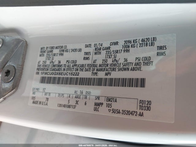 1FMCU0GX6EUC15222 Ford ESCAPE SE