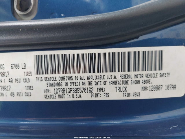 Aukcja sprzedaży 2011 Ram Ram 1500 St, vin: 1D7RB1GP3BS570162, numer aukcji: 44760665