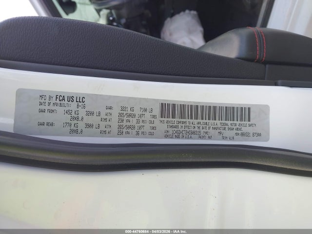 Aukcja sprzedaży 2017 Dodge Durango R/t Rwd, vin: 1C4SDHCT2HC606315, numer aukcji: 44760684