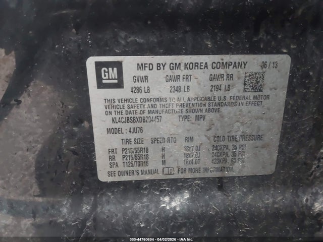 Auction sale of the 2013 Buick Encore Convenience, vin: KL4CJBSBXDB204457, lot number: 44760694