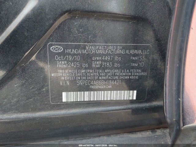 Продаж на аукціоні авто 2011 Hyundai Sonata Limited 2.0t, vin: 5NPEC4AB6BH184421, номер лоту: 44760704