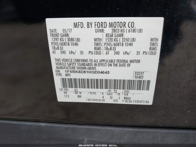 Ford EXPLORER XLT 2017 1FM5K8D81HGD04645 Image 9