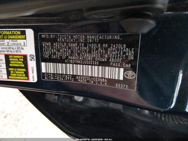 4T1B31HK0JU500399 Toyota Camry Hybrid Le