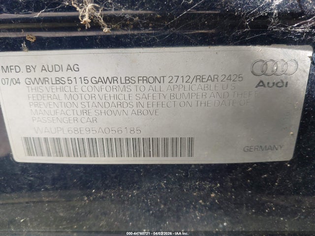 2005 AUDI S4 WAUPL68E95A056185 Photo 8