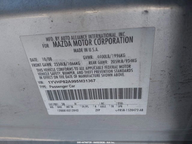 Продаж на аукціоні авто 2009 Mazda Mazda6 I Touring, vin: 1YVHP82A995M31367, номер лоту: 44760729
