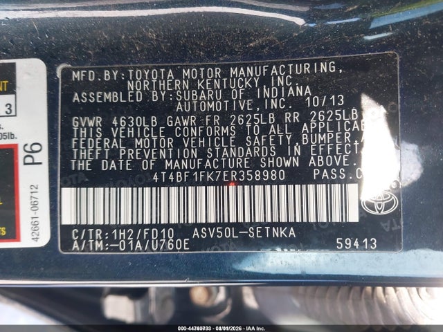 4T4BF1FK7ER358980 Toyota CAMRY LE