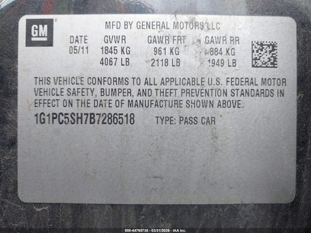 2011 CHEVROLET CRUZE 1G1PC5SH7B7286518 Photo 8