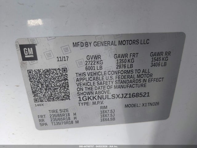 Aukcja sprzedaży 2018 Gmc Acadia Slt-1, vin: 1GKKNULSXJZ168521, numer aukcji: 44760757