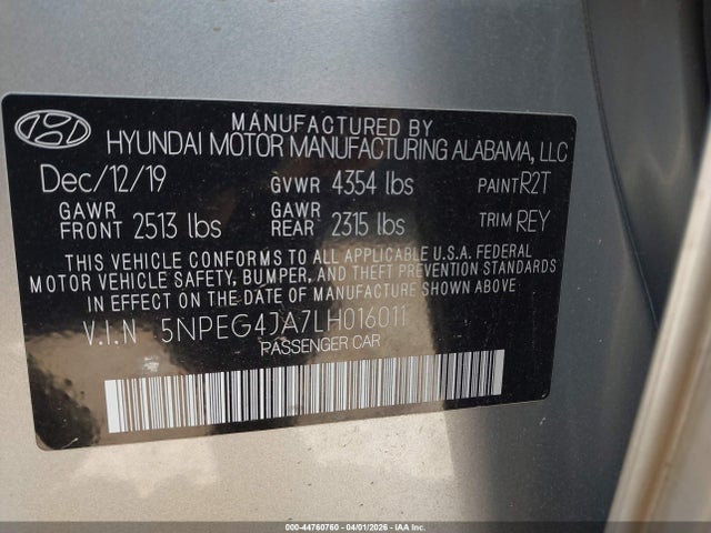 Продаж на аукціоні авто 2020 Hyundai Sonata Se, vin: 5NPEG4JA7LH016011, номер лоту: 44760760
