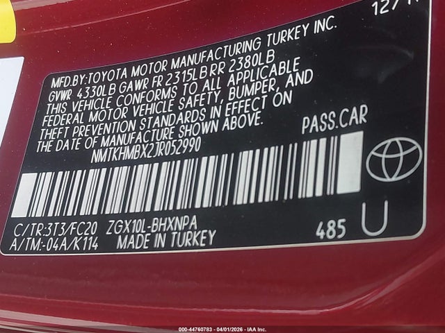 2018 Toyota C-hr Xle Premium მანქანა იყიდება აუქციონზე, vin: NMTKHMBX2JR052990, აუქციონის ნომერი: 44760783