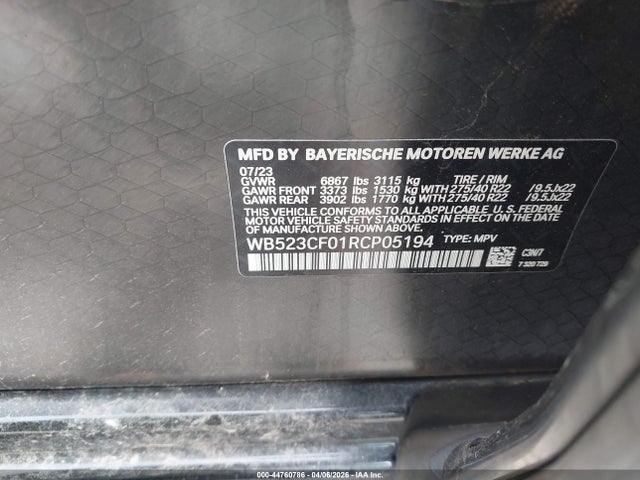 44760786 :رقم المزاد ، WB523CF01RCP05194 vin ، 2024 Bmw Ix Xdrive50 مزاد بيع