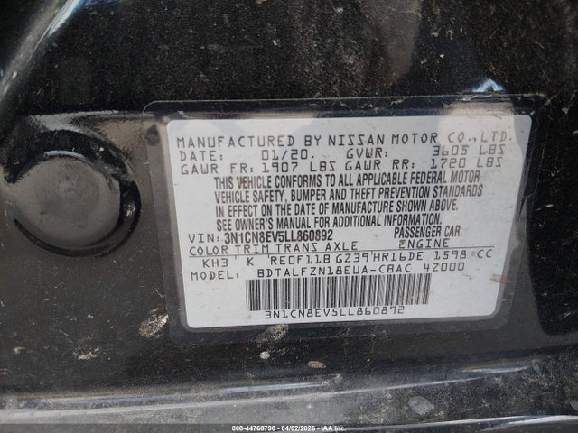 Aukcja sprzedaży 2020 Nissan Versa Sv Xtronic Cvt, vin: 3N1CN8EV5LL860892, numer aukcji: 44760790