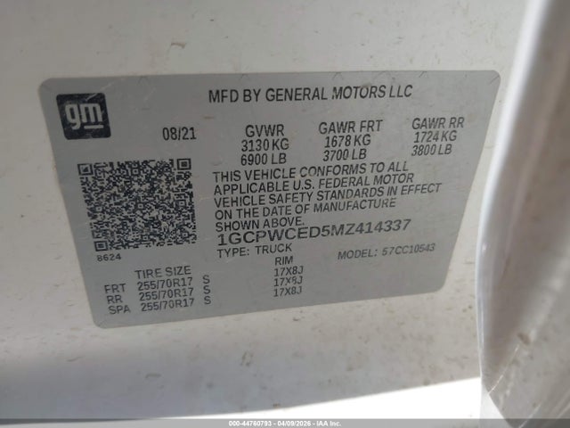 44760793 :رقم المزاد ، 1GCPWCED5MZ414337 vin ، 2021 Chevrolet Silverado 1500 2wd  Short Bed Lt مزاد بيع