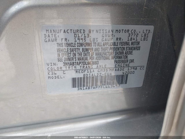 Aukcja sprzedaży 2013 Nissan Sentra Sv, vin: 3N1AB7AP7DL663693, numer aukcji: 44760821