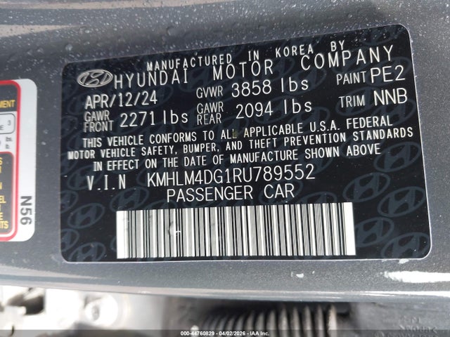 44760829 :رقم المزاد ، KMHLM4DG1RU789552 vin ، 2024 Hyundai Elantra Sel مزاد بيع