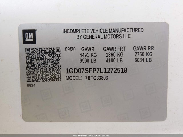 Aukcja sprzedaży 2020 Gmc Savana Cutaway Work Van, vin: 1GD07SFP7L1272518, numer aukcji: 44760834