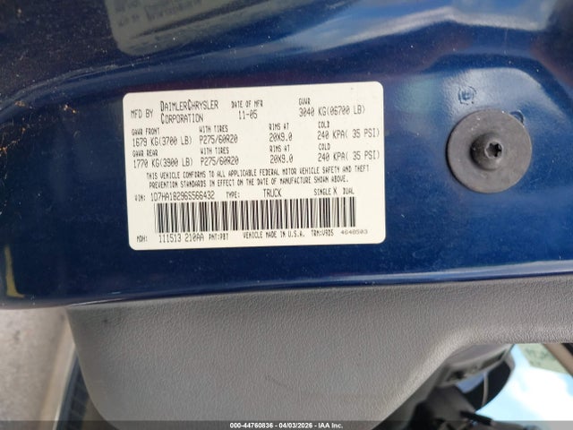 Продаж на аукціоні авто 2006 Dodge Ram 1500 Slt, vin: 1D7HA18296S566432, номер лоту: 44760836