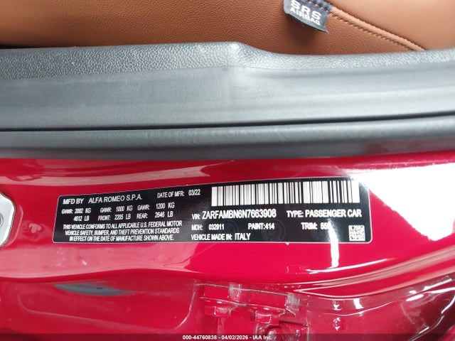 Продажа на аукционе авто 2022 Alfa Romeo Giulia Ti Rwd, vin: ZARFAMBN6N7663908, номер лота: 44760838