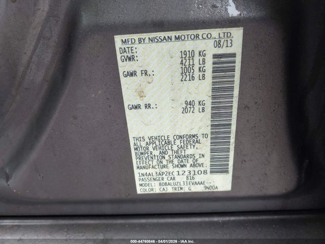Продаж на аукціоні авто 2014 Nissan Altima 2.5 Sv, vin: 1N4AL3AP2EC123108, номер лоту: 44760846