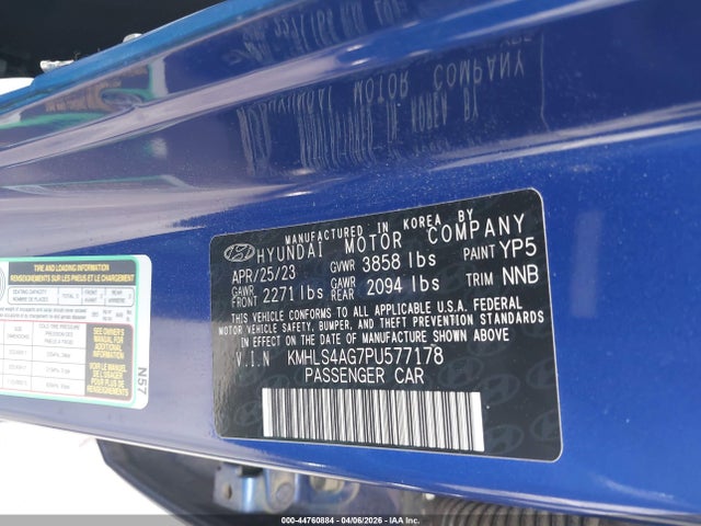 44760884 :رقم المزاد ، KMHLS4AG7PU577178 vin ، 2023 Hyundai Elantra Sel مزاد بيع