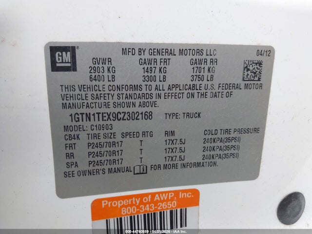 Продаж на аукціоні авто 2012 Gmc Sierra 1500 Work Truck, vin: 1GTN1TEX9CZ302168, номер лоту: 44760889