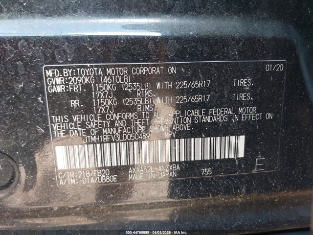 2020 Toyota Rav4 Le მანქანა იყიდება აუქციონზე, vin: JTMH1RFV3LD050489, აუქციონის ნომერი: 44760899