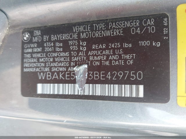 44760909 :رقم المزاد ، WBAKE5C53BE429750 vin ، 2011 Bmw 328i مزاد بيع