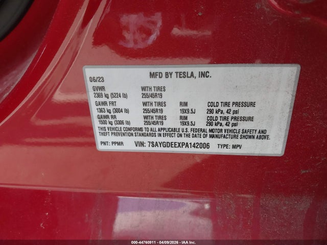 Продажа на аукционе авто 2023 Tesla Model Y Awd/long Range Dual Motor All-wheel Drive, vin: 7SAYGDEEXPA142006, номер лота: 44760911