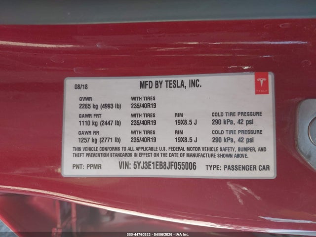 Aukcja sprzedaży 2018 Tesla Model 3 Long Range/performance, vin: 5YJ3E1EB8JF055006, numer aukcji: 44760923