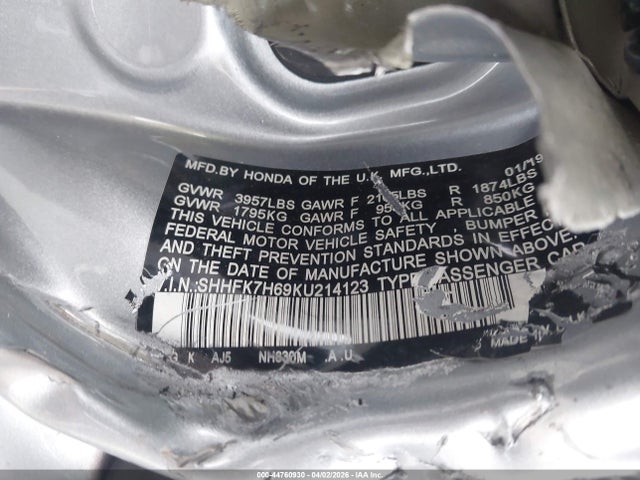 Aukcja sprzedaży 2019 Honda Civic Ex, vin: SHHFK7H69KU214123, numer aukcji: 44760930