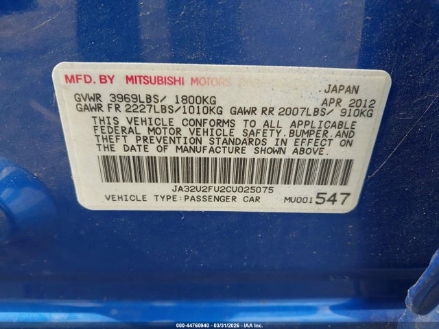 2012 MITSUBISHI LANCER JA32U2FU2CU025075 Photo 8