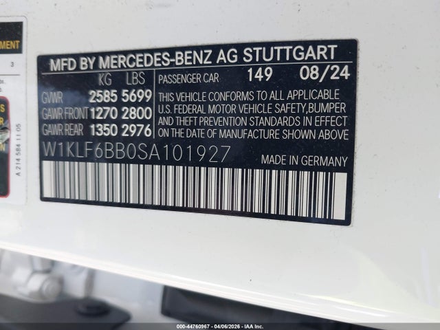 Aukcja sprzedaży 2025 Mercedes-benz E 450 4matic, vin: W1KLF6BB0SA101927, numer aukcji: 44760967
