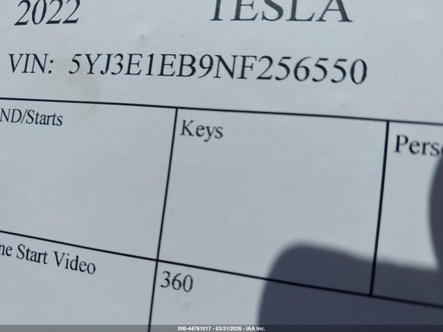 2022 TESLA MODEL 3 5YJ3E1EB9NF256550 Photo 8