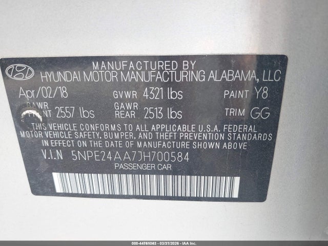 5NPE24AA7JH700584 Hyundai SONATA ECO