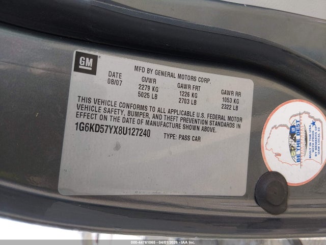 Продаж на аукціоні авто 2008 Cadillac Dts 1sc, vin: 1G6KD57YX8U127240, номер лоту: 44761065
