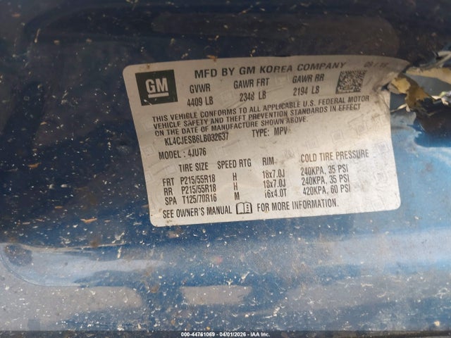 44761069 :رقم المزاد ، KL4CJESB6LB032637 vin ، 2020 Buick Encore Awd Preferred مزاد بيع